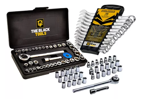 Kit Jogo de Ferramentas 40 Peças com Soquetes e Kit Chave Combinada 6 a 22mm