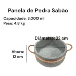 Jogo de Panelas Pedra Sabão 05 Peças - 1 Pressão 4 litros, 2 Caçarola 3 litros, frigideira 20 cm e Assadeira Grande - Miniatura 4