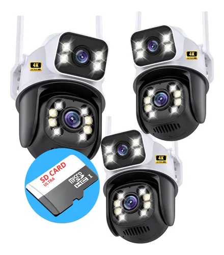 ( Leve 3 Pague 2 ) Câmera Segurança Dome 360 Prova D'agua Lente Dupla 3 unidades + 3 MicroSD 128gb