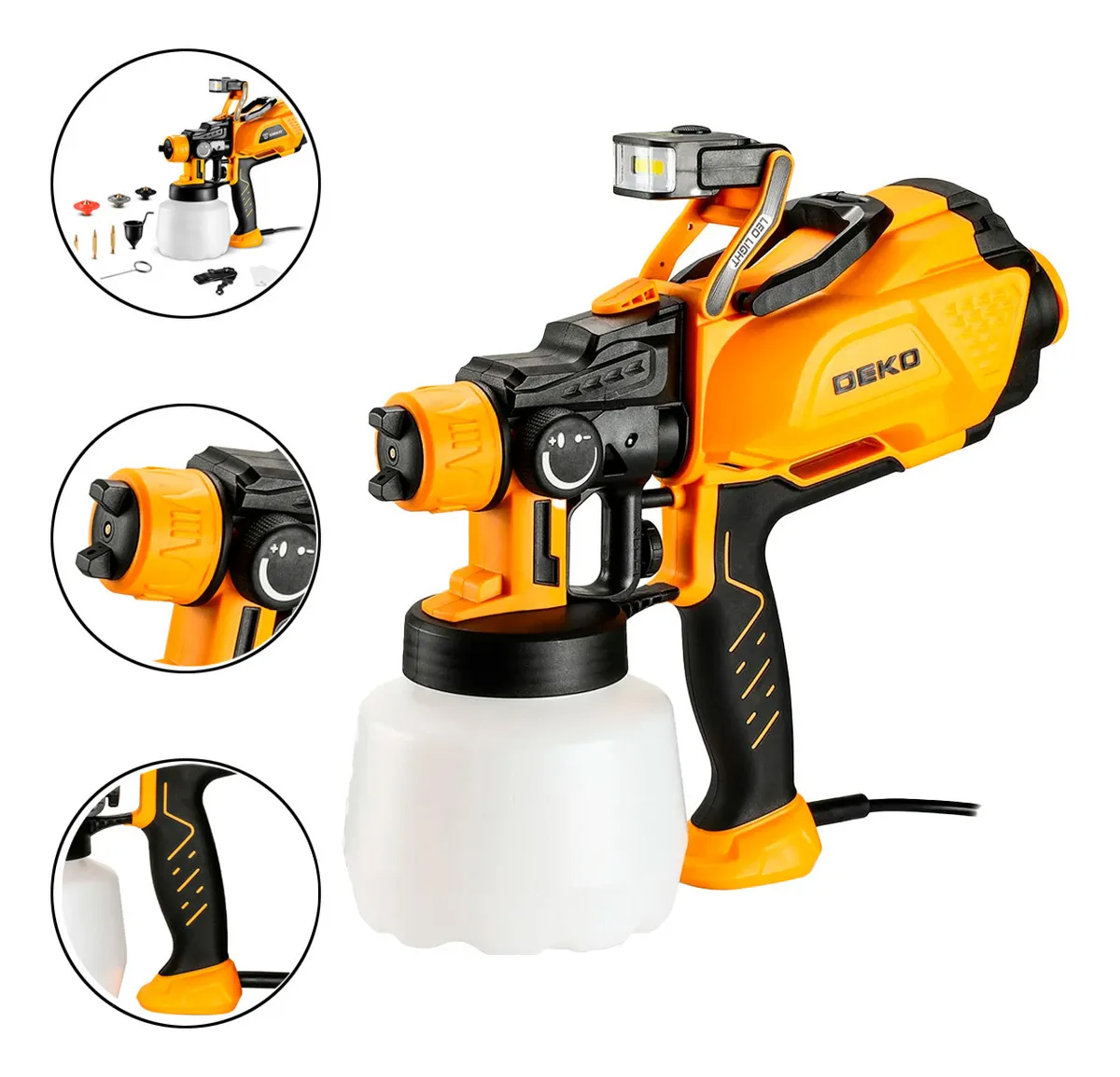 Pistola de Pintura Pulverizadora HVLP Elétrica 550W 220V 800ml 3 Bicos e Acessórios DEKO-DKSG55K1