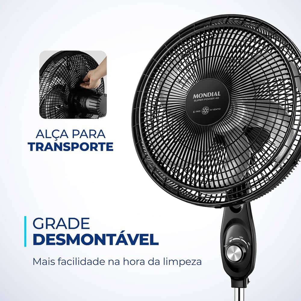 Ventilador Coluna Mondial, 40cm, 6 pás, Super Power BIVOLT - Miniatura 3