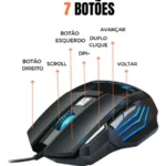 Mouse Gamer Para Jogo 3.200 Dpi Óptico Com Led Rgb Usb 7 Botões 4 Velocidades Dpi Ergométrico Casenn Preto - Miniatura 6