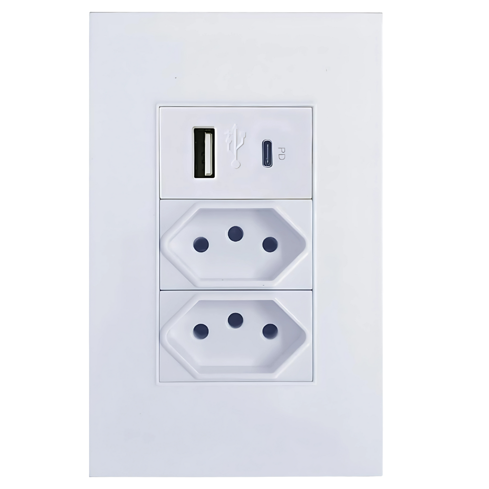 Tomada De Parede Duo 10A 2 Portas 10A NB14136 com 1 USB Tipo-A