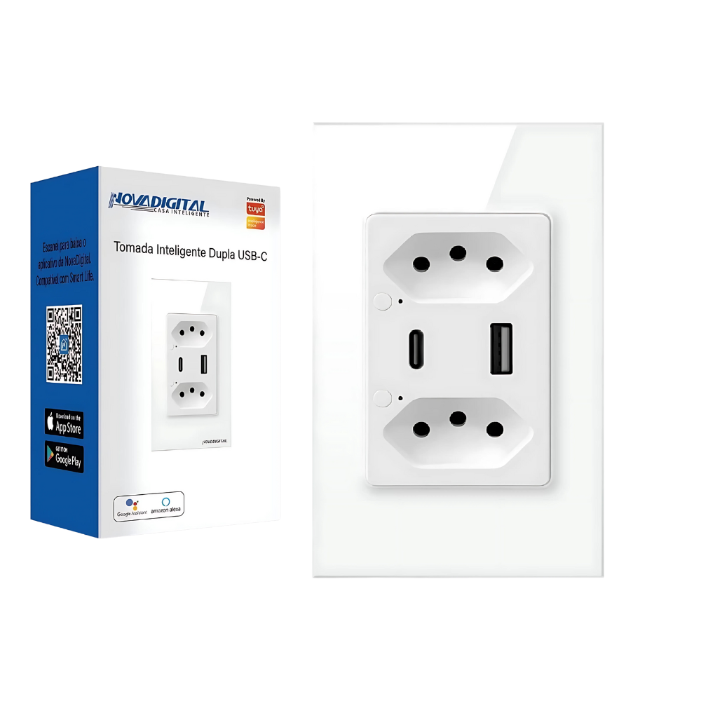 Tomada Inteligente WiFi com Porta USB Tipo C Tomada de Parede Smart Home
