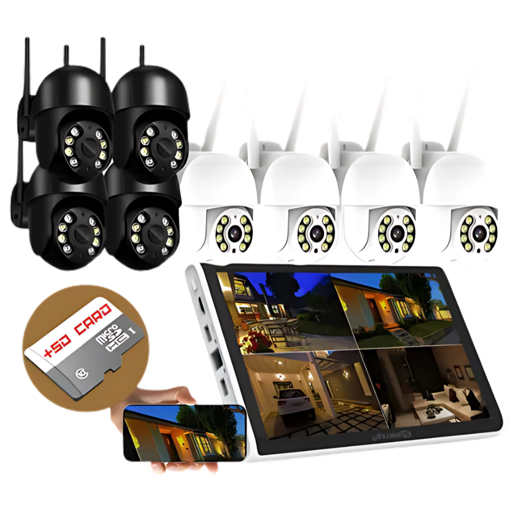 Nvr 8 Câmeras A8 Wifi Sem Fio 300m Hd Segurança C/ Sd 128gb