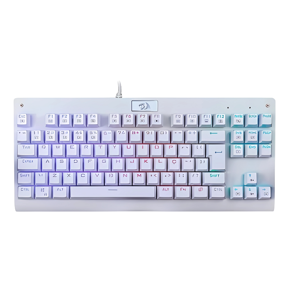 Teclado gamer Redragon Dark Avenger K568 QWERTY português Brasil cor lunar white com luz RGB