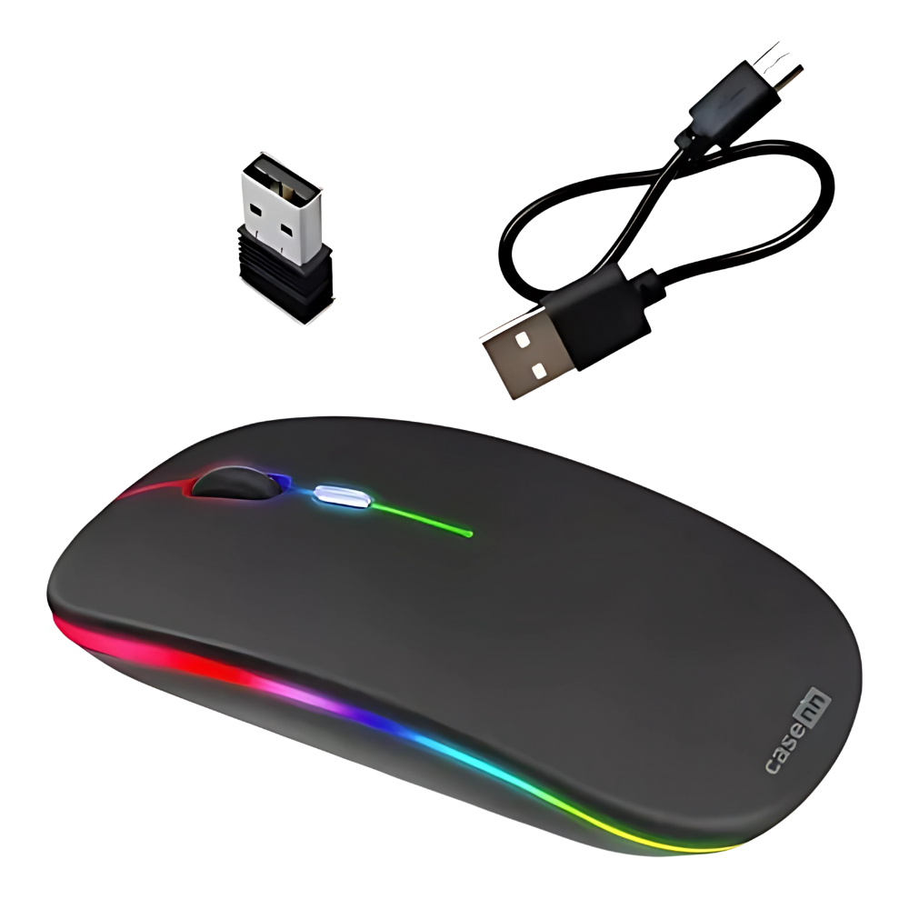 Mouse Sem Fio Recarregável Wireless Optico Led Rgb 2.4ghz