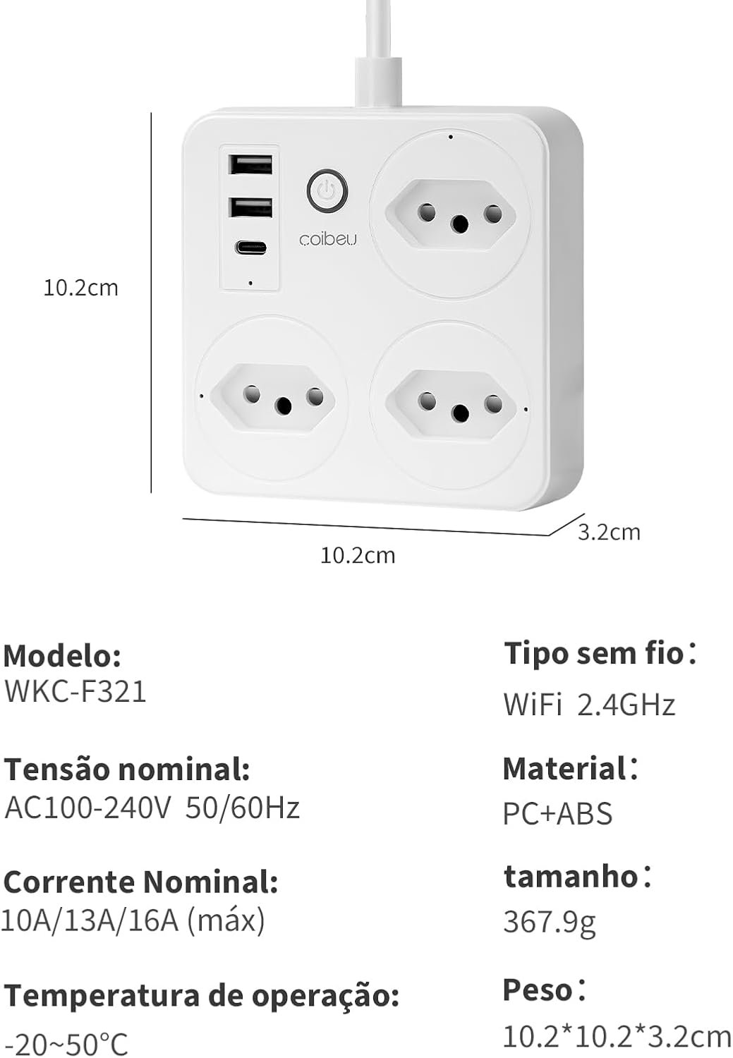 Extensão Inteligente Wifi Tuya 3 Tomadas 2usb 1type-c Coibeu - Miniatura 3