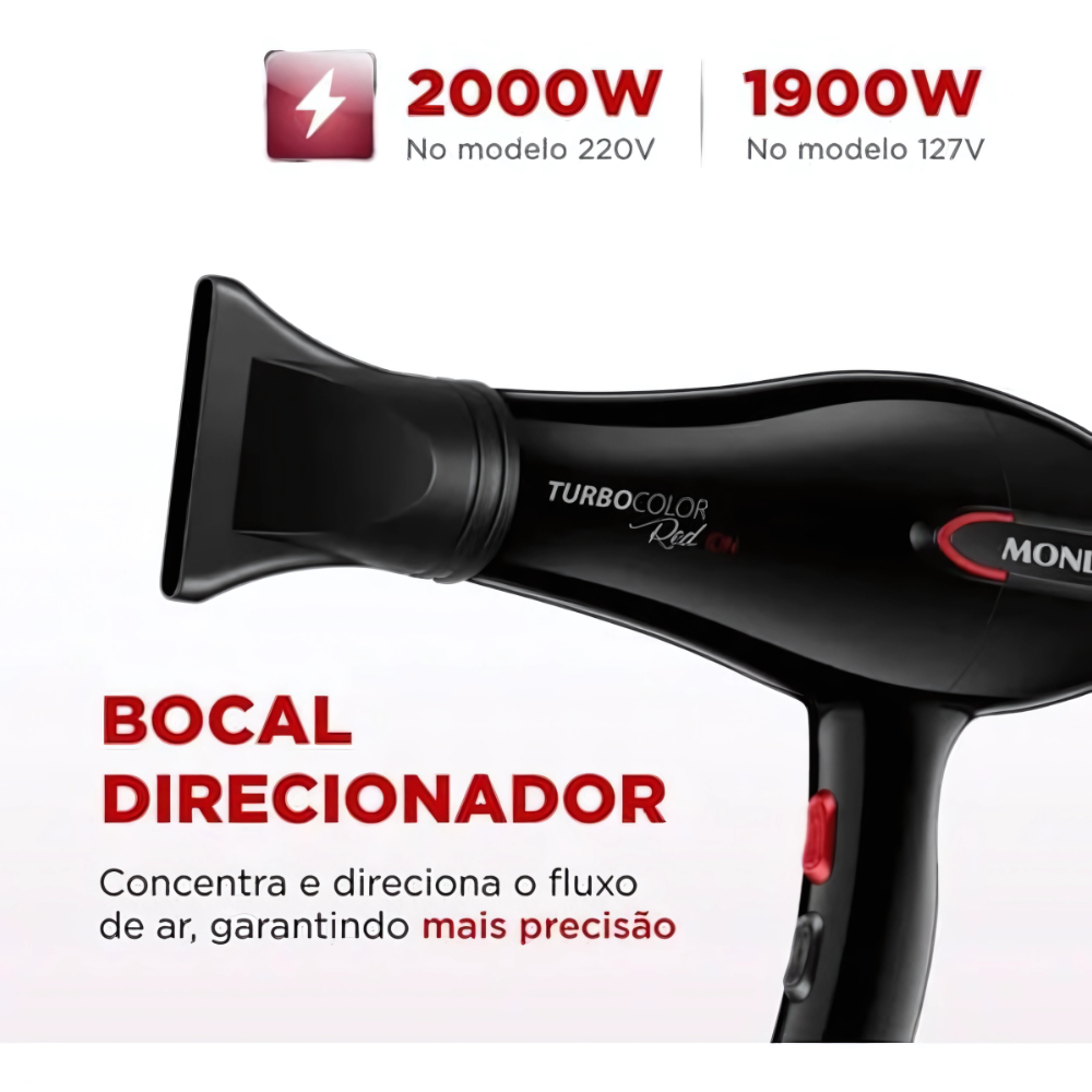Mondial Turbo Íon 1900W Tourmaline Preto/Vermelho - Miniatura 4