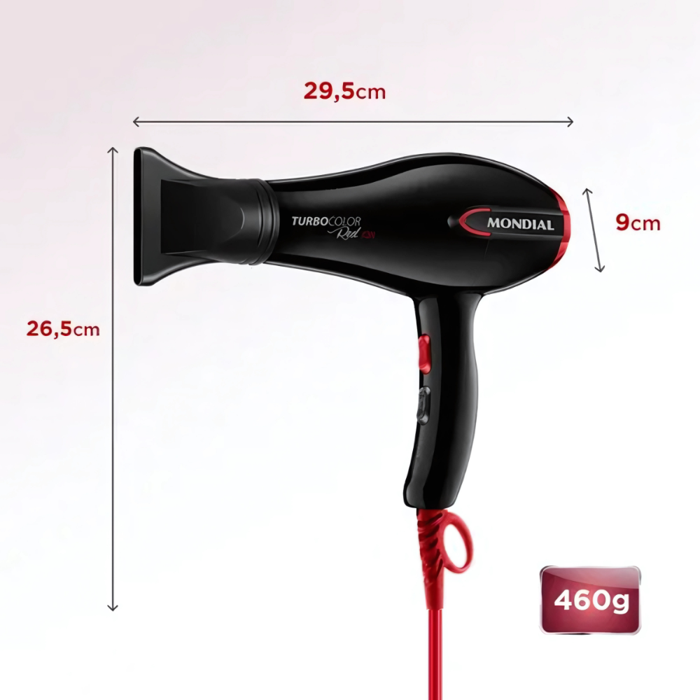 Mondial Turbo Íon 1900W Tourmaline Preto/Vermelho - Miniatura 2