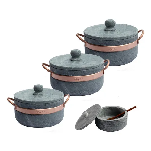 Jogo Com 3 Panelas De Pedra Sabão + Brinde - Miniatura 1